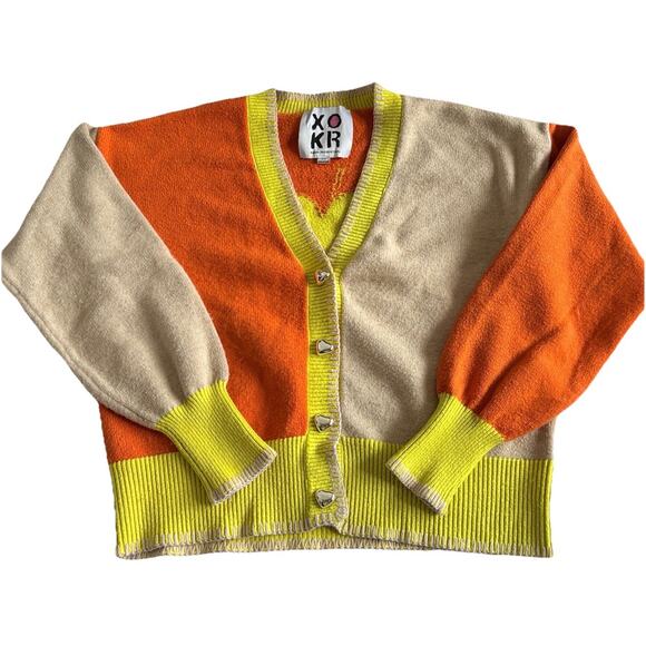 Kerri Rosenthal Sunshine Cardigan - XS Orange Yellow Colorblock Dopamine - Picture 11 of 12
